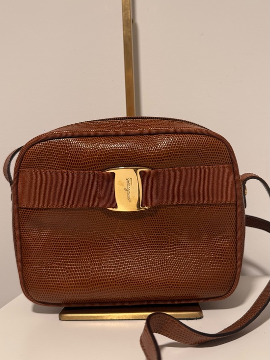 Salvatore Ferragamo Handbags - Salvatore Ferragamo Cognac Textured Leather Shoulder Bag(NWOT)